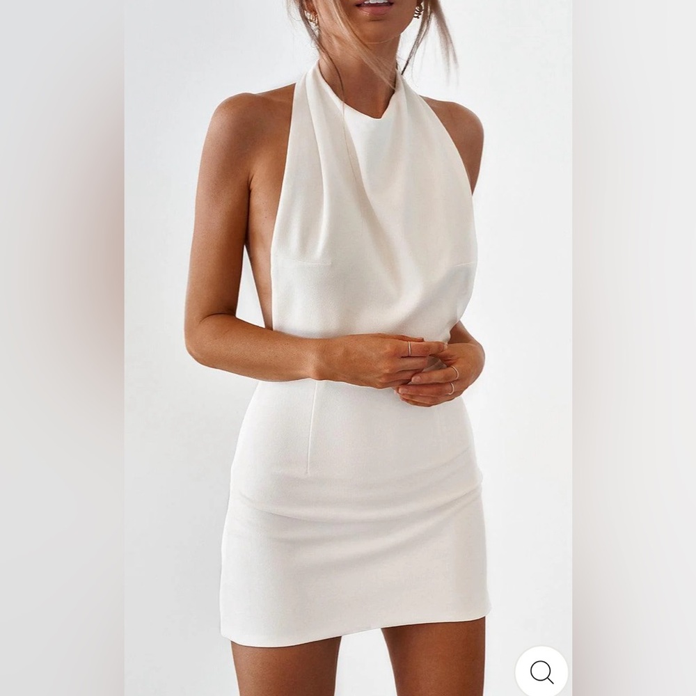 Jaus Old Sport the backless Mini Halter Dress white
